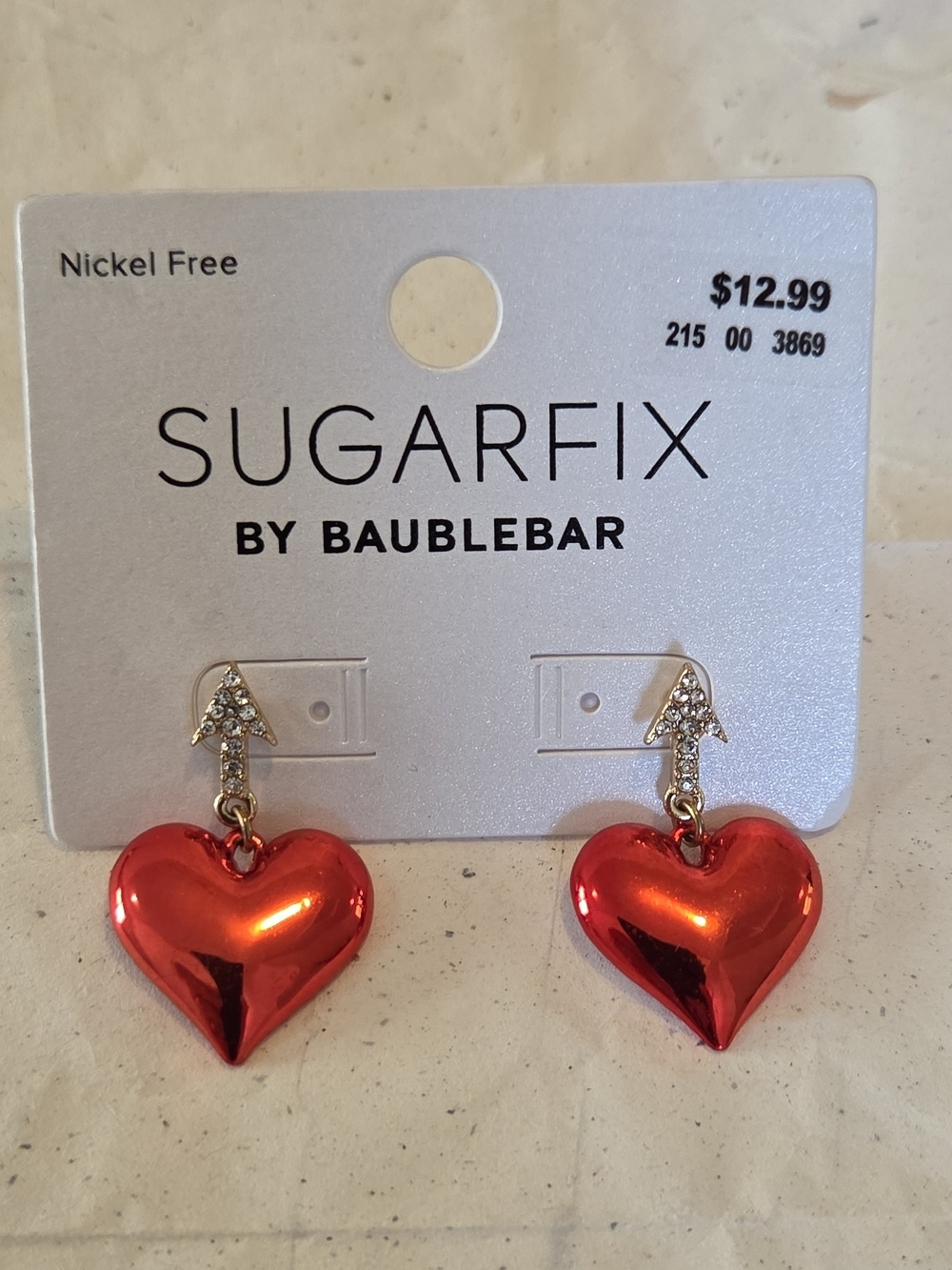 SUGARFIX by BaubleBar Red/Gold Heart Rhinestone Drop Earrings Butterfly 1.5 in